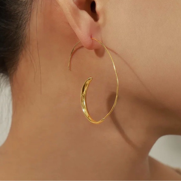 Gold-Plated Copper Open Hoop Earrings - Picture 9 of 9